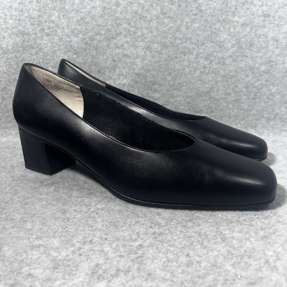 925 Shoes Womens Pumps‎ Size 10M Black Block Heel Slip On Dress Comfort Lycra